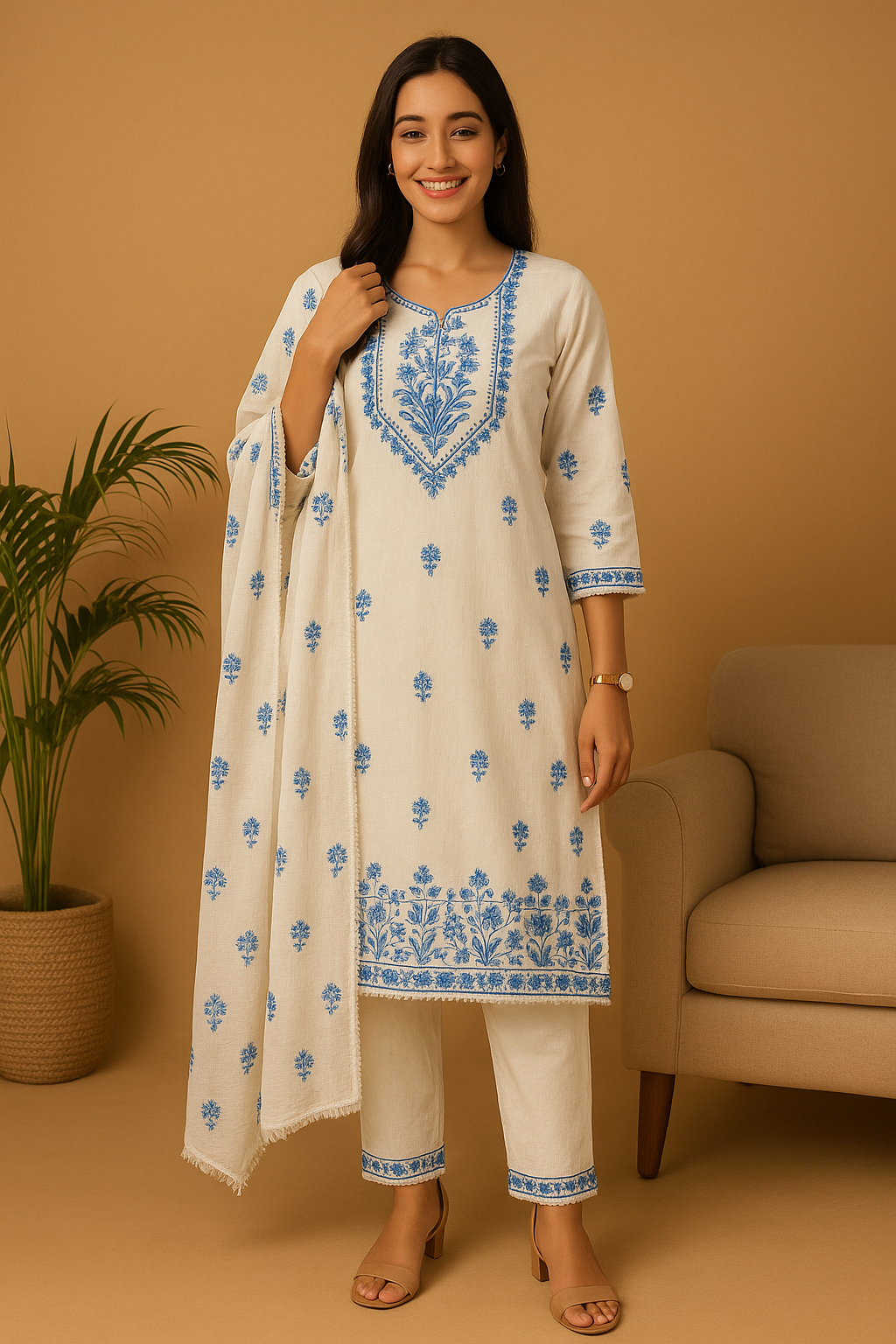 Embroidered Cotton Dress Set - AZZLIAS WARDROBE